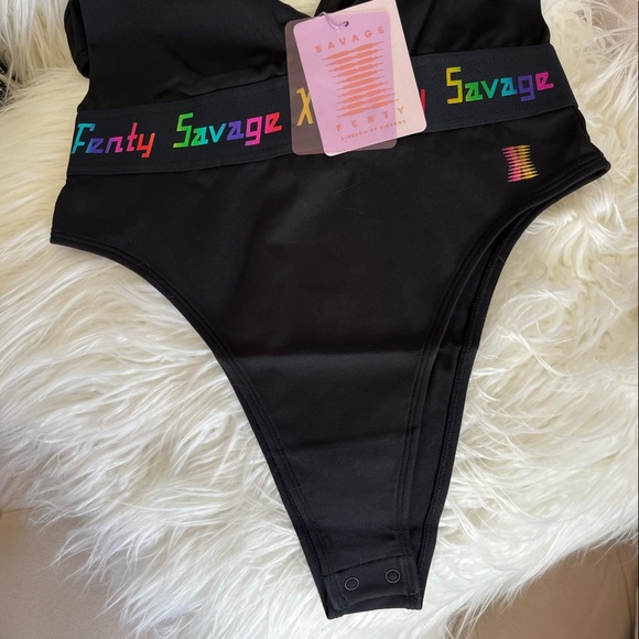 Savage X Fenty Forever Savage Black Caviar Rainbow Logo Waistband Bodysuit - Picture 5 of 10